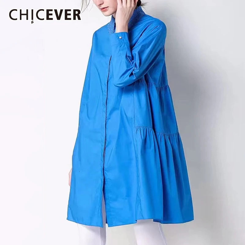 CHICEVER Корейская Повседневная Блузка с рюшами женская Свободная рубашка отложным