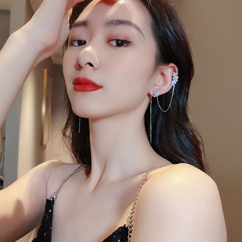 Новое поступление модные серьги-клипсы с кристаллами и кисточками в форме водных