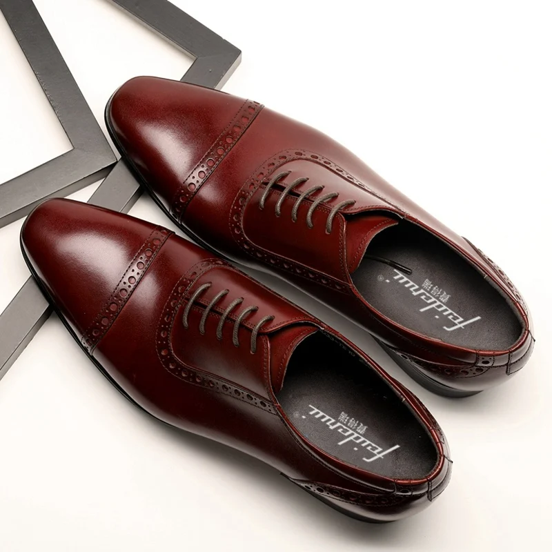 

New Vintage Cap Toe Man Handmade Party Wedding Shoes Real Genuine Leather Men's Pointed Toe Laces Semi Brogue Footwear DX108