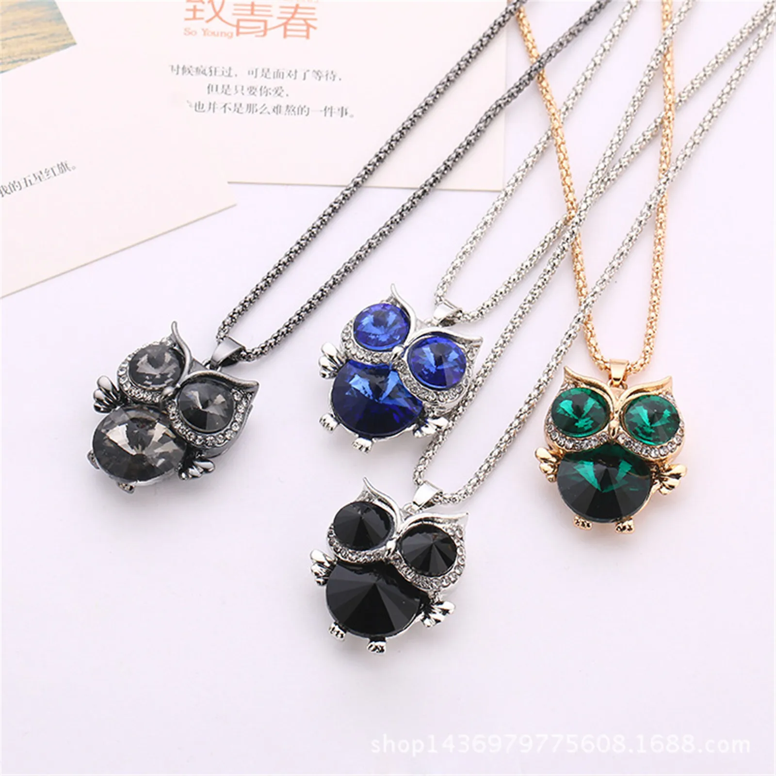 Корейская Милая подвеска с кристаллами в виде совы Длинная цепочка на свитер