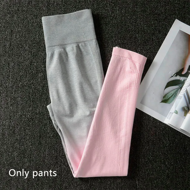 Pink pants 3 шт., бесшовный комплект для йоги с эффектом омбре, женская одежда для тренировок, спортивный бюстгальтер, топы с длинными рукавами, леггинсы, набор для бега, фитнеса, спортзала, женская спортивная одежда - Цвет: Pink pants