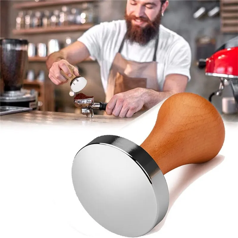 

51/53/58mm Coffee Tamper Powder Hammer Wooden Handle Barista Espresso maker Grinder Handmade with 304 Stainless Steel Base