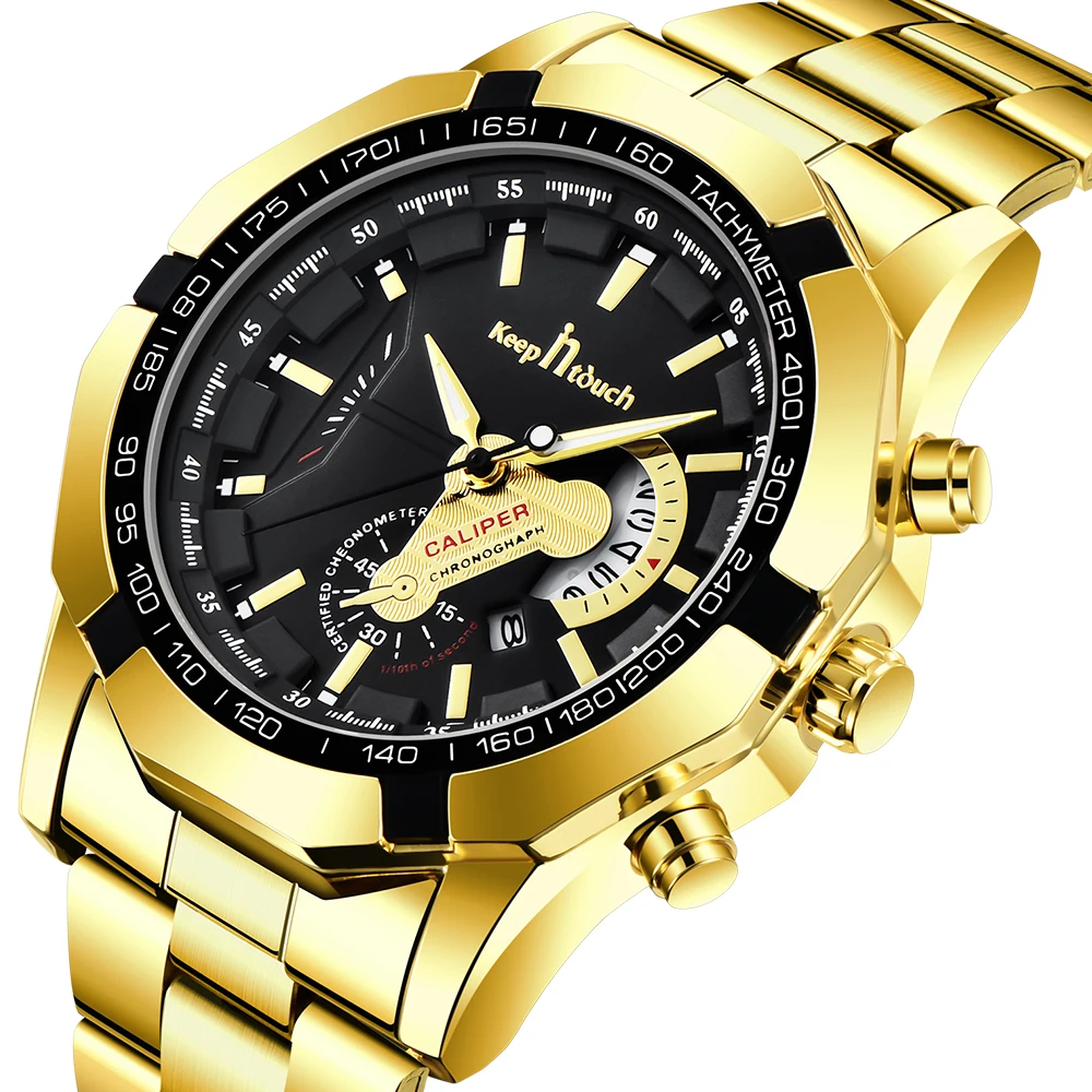 

KEEP IN TOUCH Men's Watches Full Steel Golden Business Male Analog Clock luxury Quartz Wrist Watch Men Fashion Relogio Masculino
