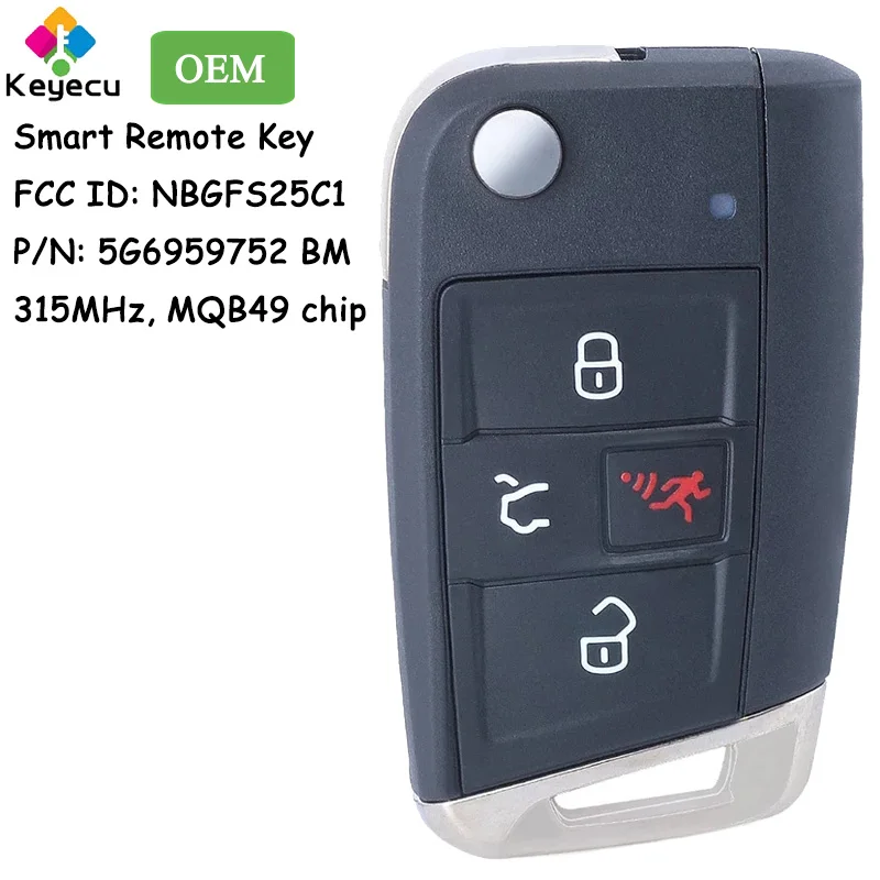 

KEYECU OEM Prox Flip Remote Car Key With 4 Buttons 315MHz 49 Chip for Volkswagen Jetta Fob FCC ID: NBGFS25C1 P/N: 5G6959752 BM