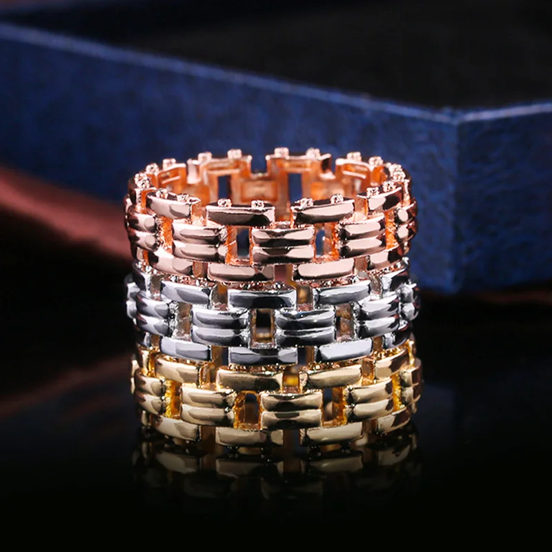Huitan Stackable звено цепи дизайн мужские кольца серебро, золото, розовое золото цвет Avaliable Геометрическая сила мощное мужское кольцо