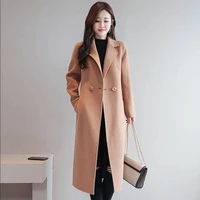 Women Pure Wool Coat Long Sleeve Slim Female Casual Cardigan Handmade Cashmere Double-Sided Jackets X09