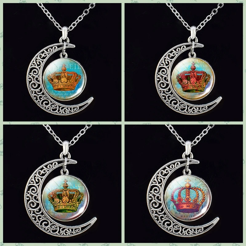 

Crown Photo Moon Pendant Necklace Necklaves for Women Gifts Long Chains Jewelry Accessories Wholesale