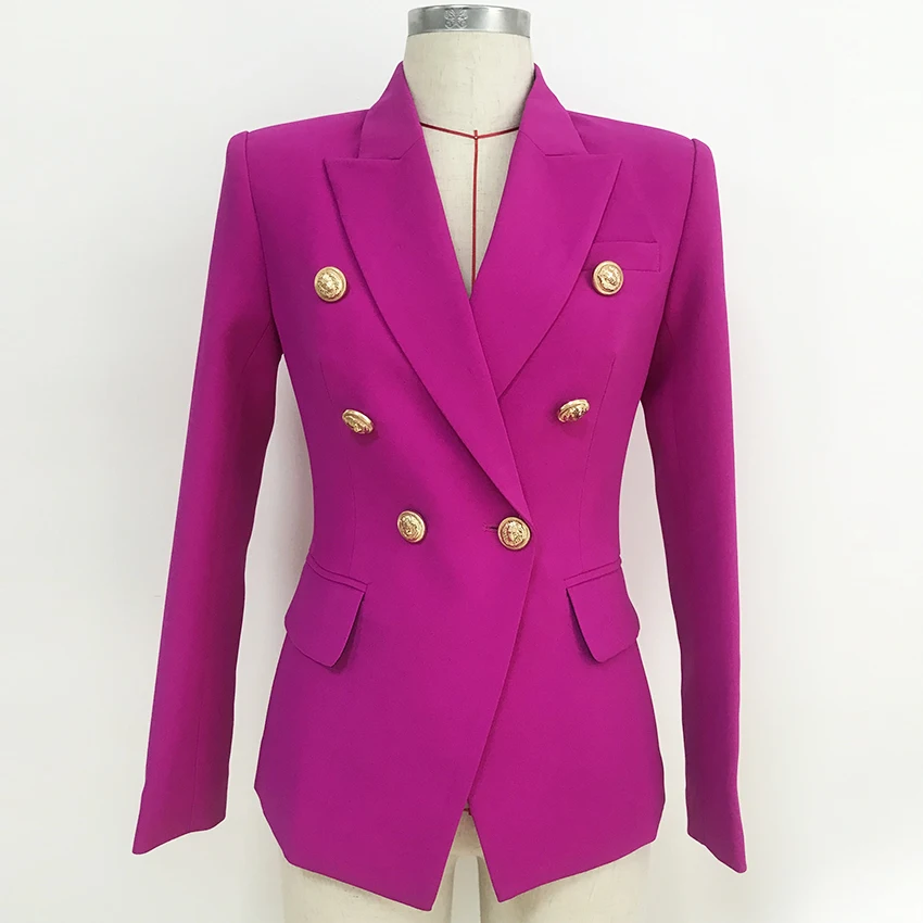 Высокое качество, новинка, дизайнерский Блейзер, женский, с пуговицами льва, двубортный Блейзер, пиджак, фиолетовый