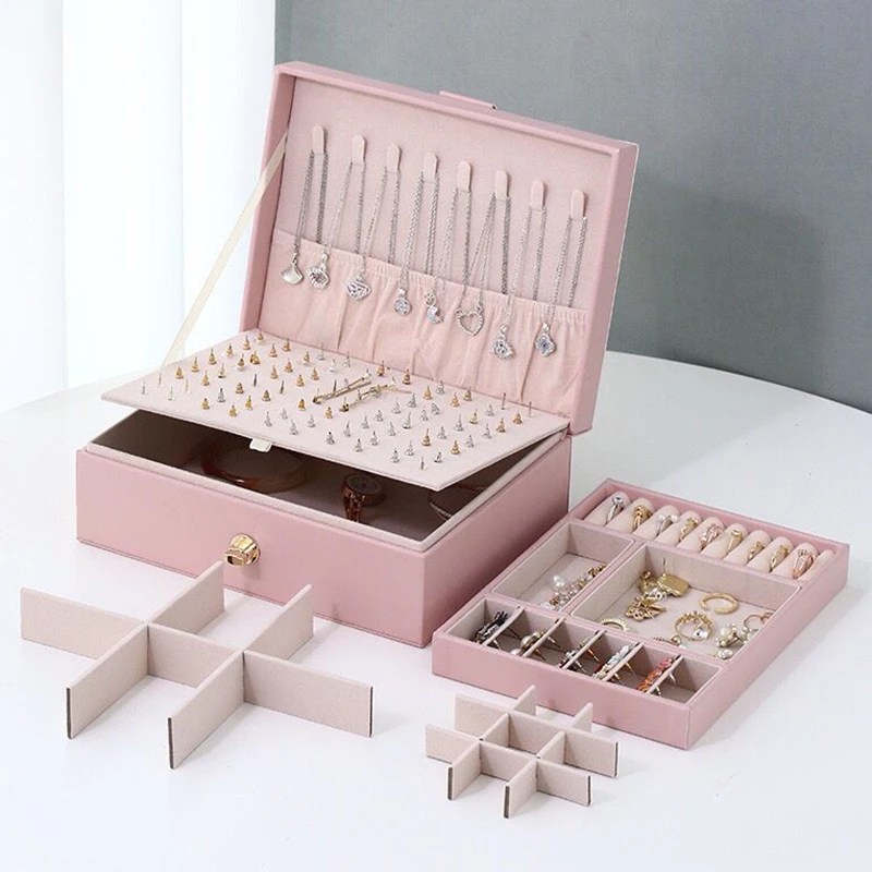 WE New Jewelry Box Portable Necklace Earrings Rings Holder Jewelry Organizer Packaging PU Leather Storage Case Display Gift