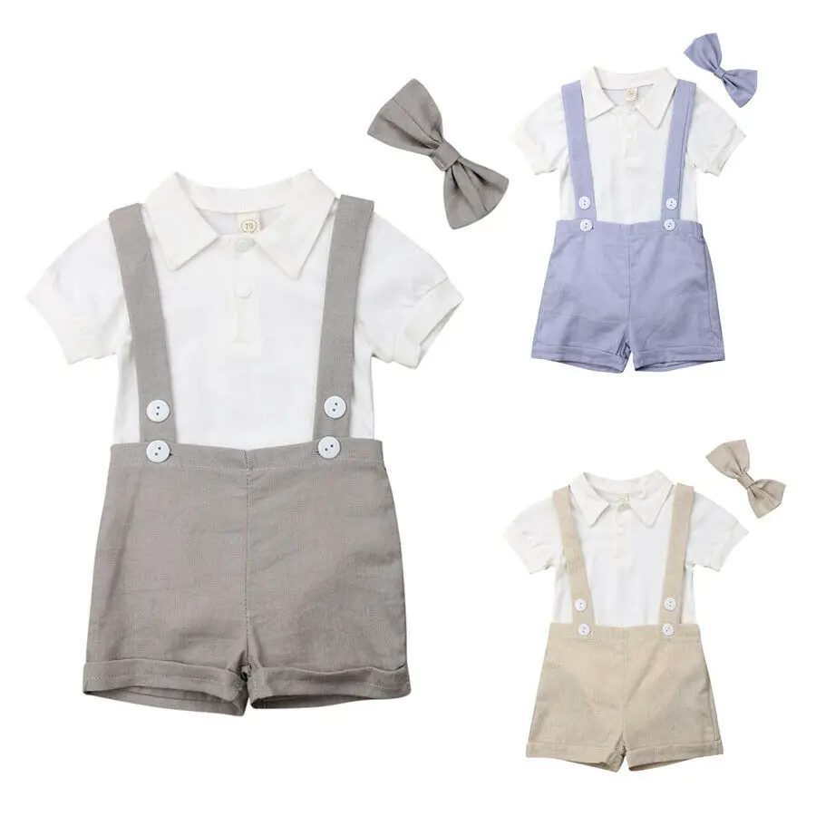 

Baby Boy Clothes Set White Bodysuit Romper Solid Overalls Bib Pants Bow Tie 0-24M Newborn Infant Toddler Gentleman Outfits 2021