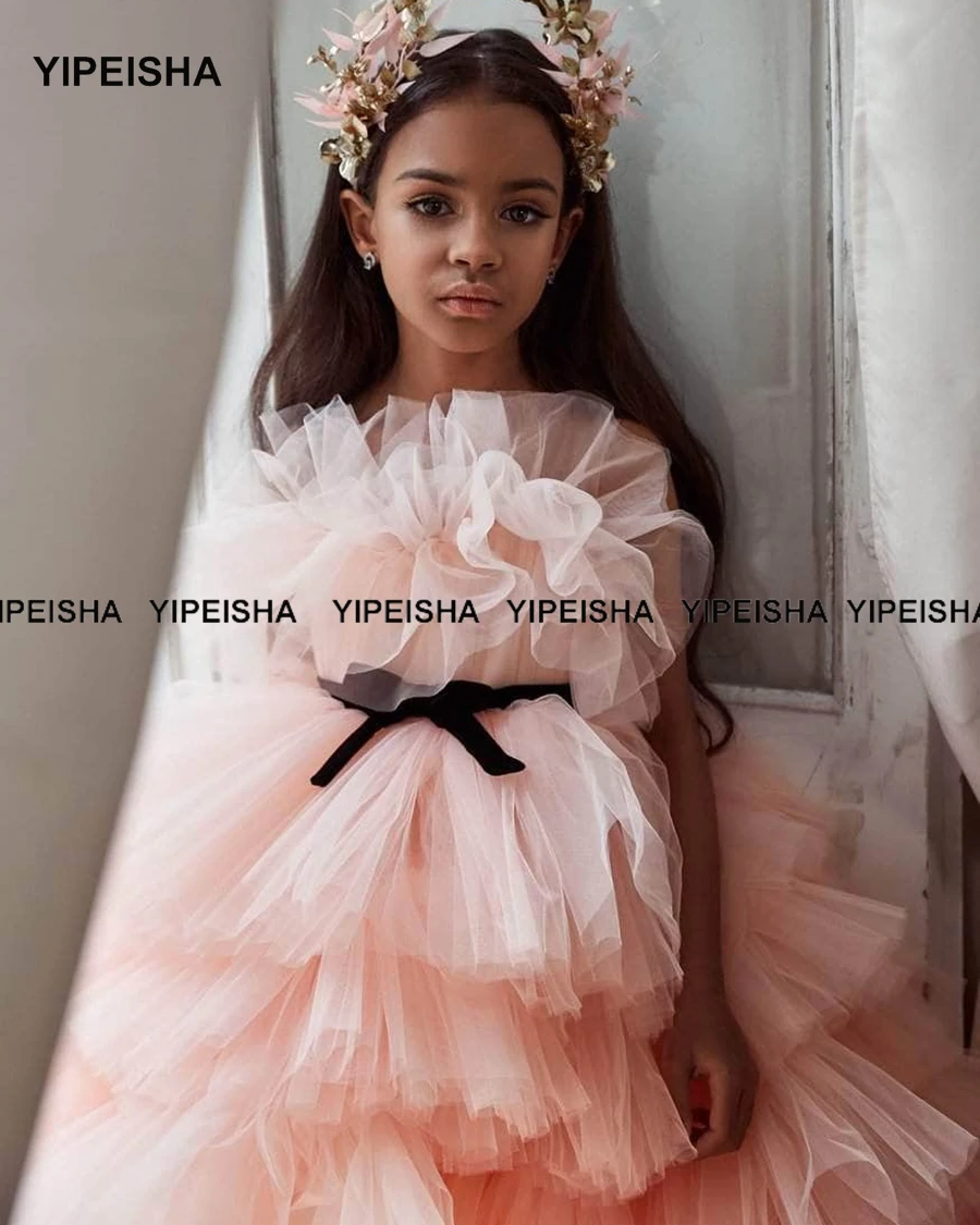 

Yipeisha Lovely Ball Gown Flower Girl Dress For Wedding Party Gown High-Low Tulle Kid Birthday Princess Dresses First Communion