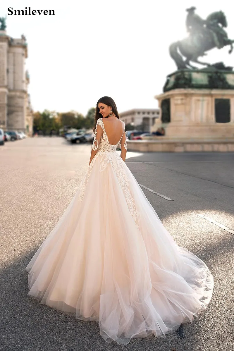 Smileven свадебное платье принцессы с коротким рукавом женское открытой спиной Vestido