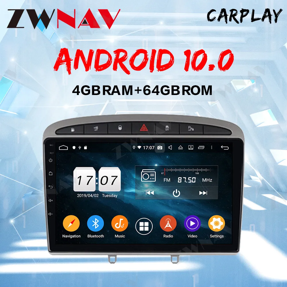 ZWNAV Android 10 4 + 64G автомобильный стерео для PEUGEOT 308 408 с GPS навигационным головным