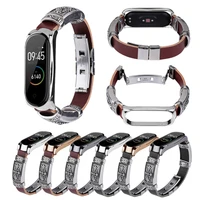 wrist strap for xiaomi mi band 3 4 5 smart bracelet metalleather diy watch strap wristband for mi band 543 correa accessories
