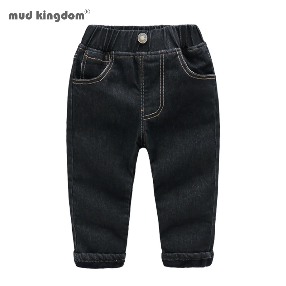 

Mudkingdom Boys Jeans Winter Fleece Lined Thicken Solid Warm Elastic Waist Denim Pants Slant Pocket Trouser for Boys Clothing