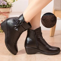 womens boots wedge bow knot waterproof ankle boots for women short plush zip platform female winter shoes black brown