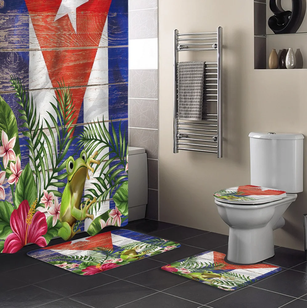 Пуэрто-Рико Флаг Лягушка Цветок Винтаж деревянный Душ наборы занавесок