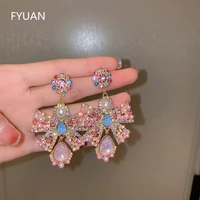 fyuan vintage baroque pink crystal earrings for women bowknot pearl dangle earrings statement jewelry