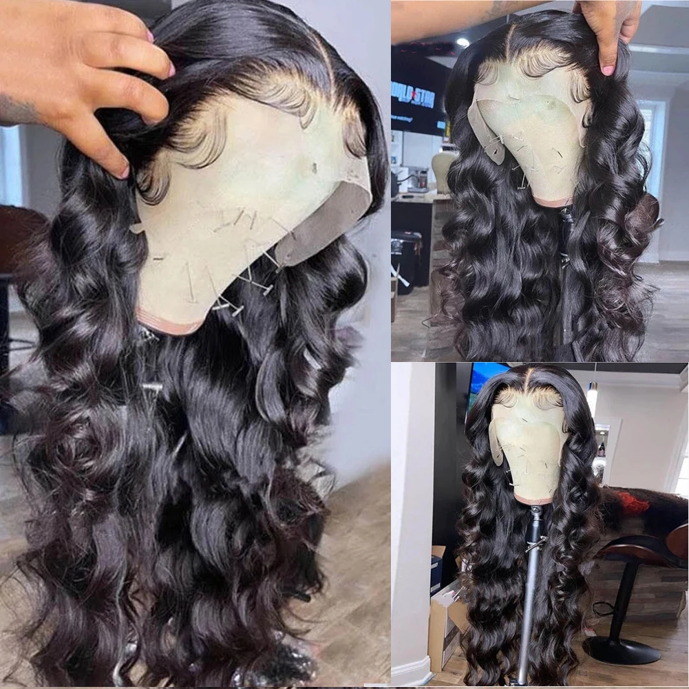 

RONGDUOYI Natural Body Wave Lace Front Wigs Heat Resistant Glueless Synthetic Wigs Fiber Hair Long Cosplay Wig For Black Women