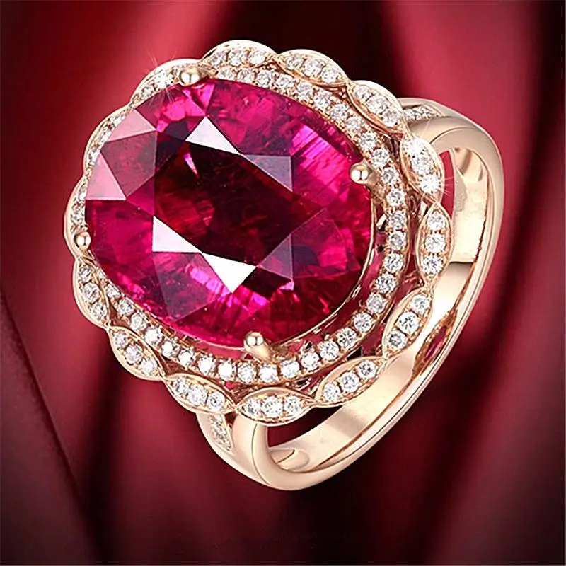 

Hot sale colorful ruby ring noble big caratau inlaid zircon ring full diamond open ring for women