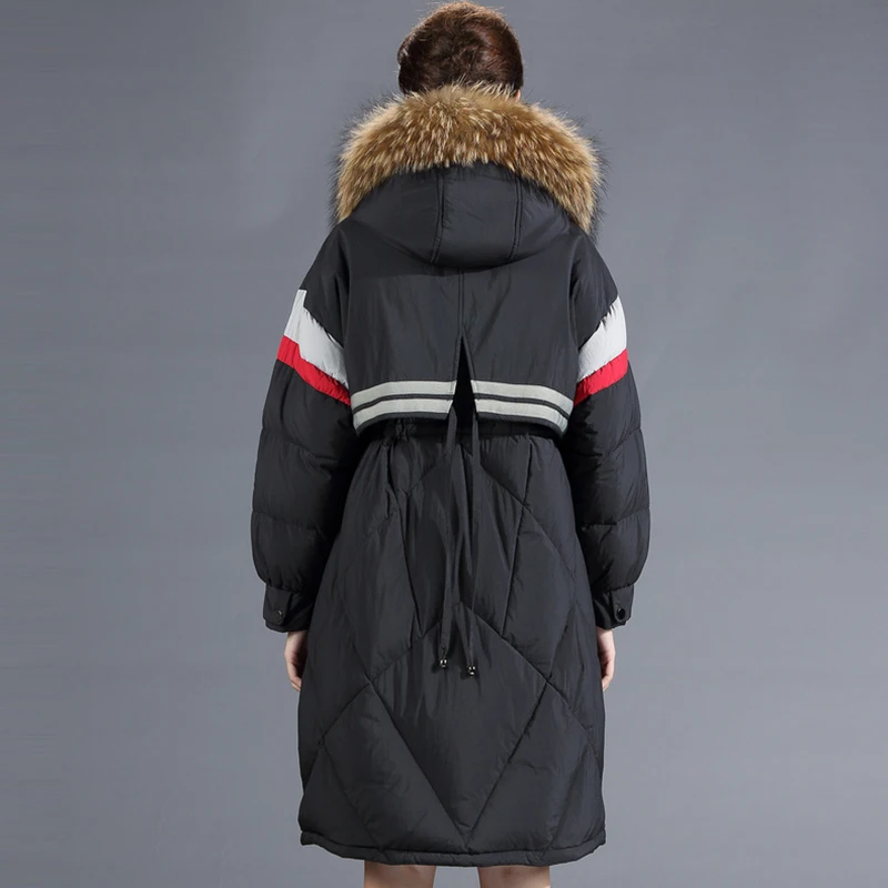 Новинка зимний женский пуховик натуральный мех с капюшоном средней длины пальто