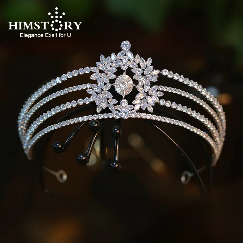 

Himstory Luxury Cubic Zirconia Crown Crystal Bridal Tiaras Queen Princess Rhinestone Pageant Diadem CZ Headbands Hair Accessory