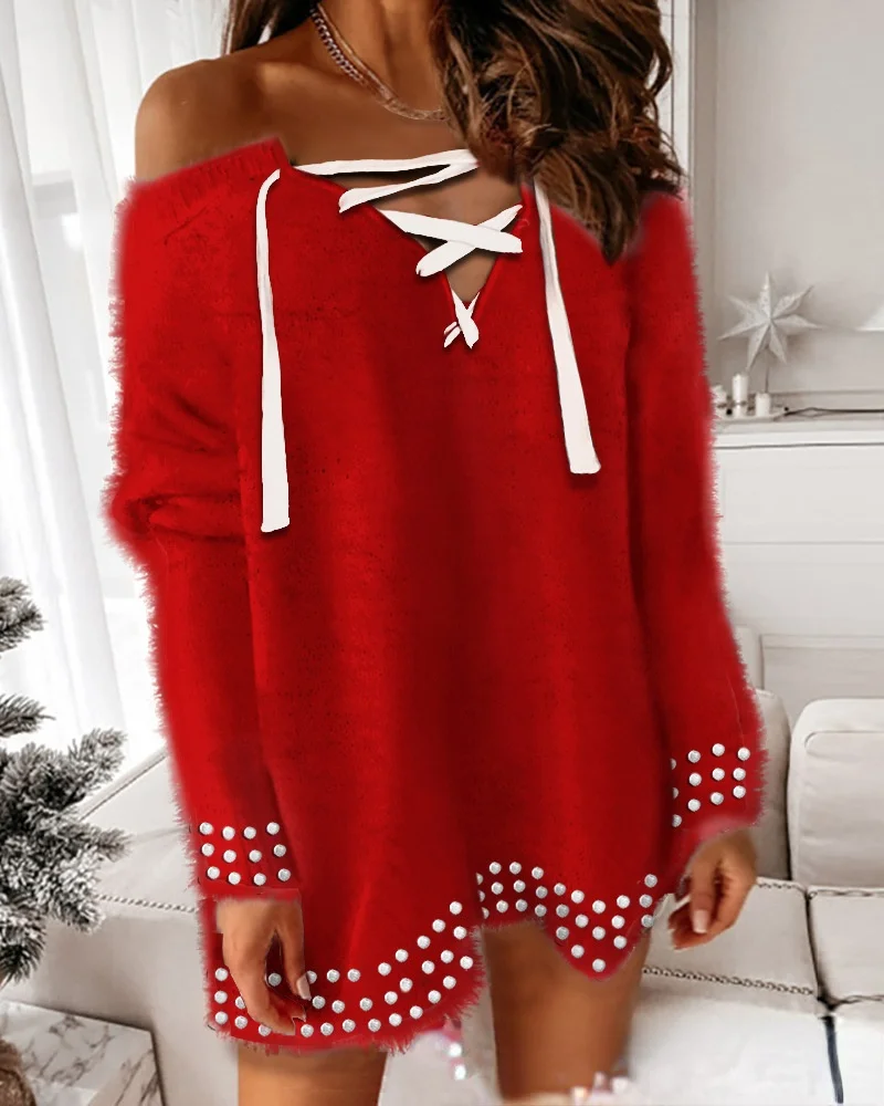 

2021 autumn foreign trade new long sleeve dress lace corn velvet nail bead dress