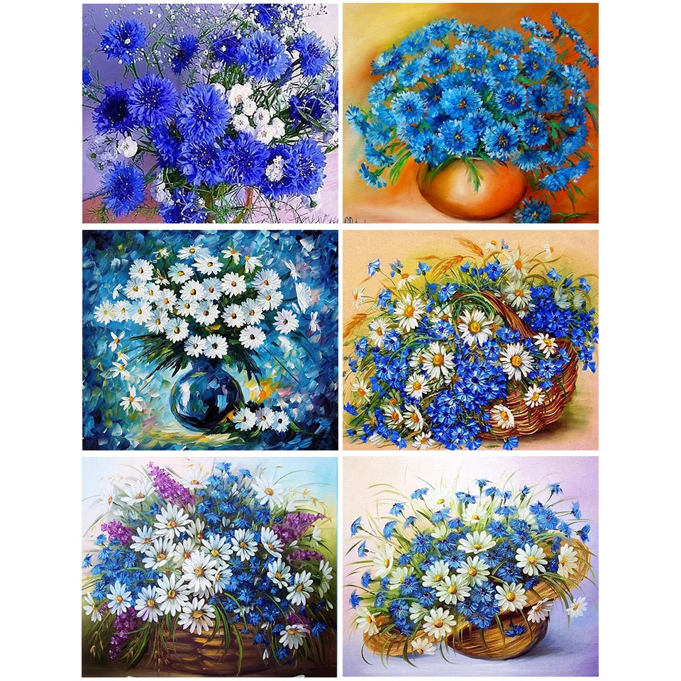 Полный алмаз 5D DIY алмазная живопись синий васильковый цветок - Цена: 301,57 руб.
