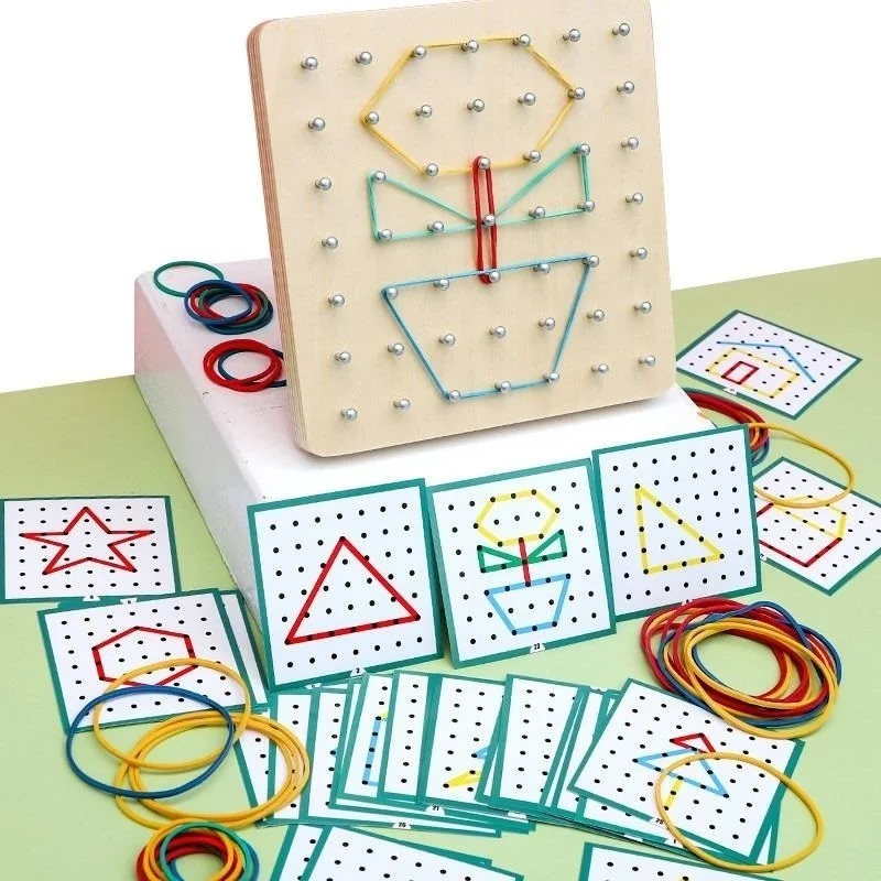 

Детские креативные игрушки Монтессори, графические Резиновые Доски для ногтей с карточками, дошкольное образование для детей дошкольного ...