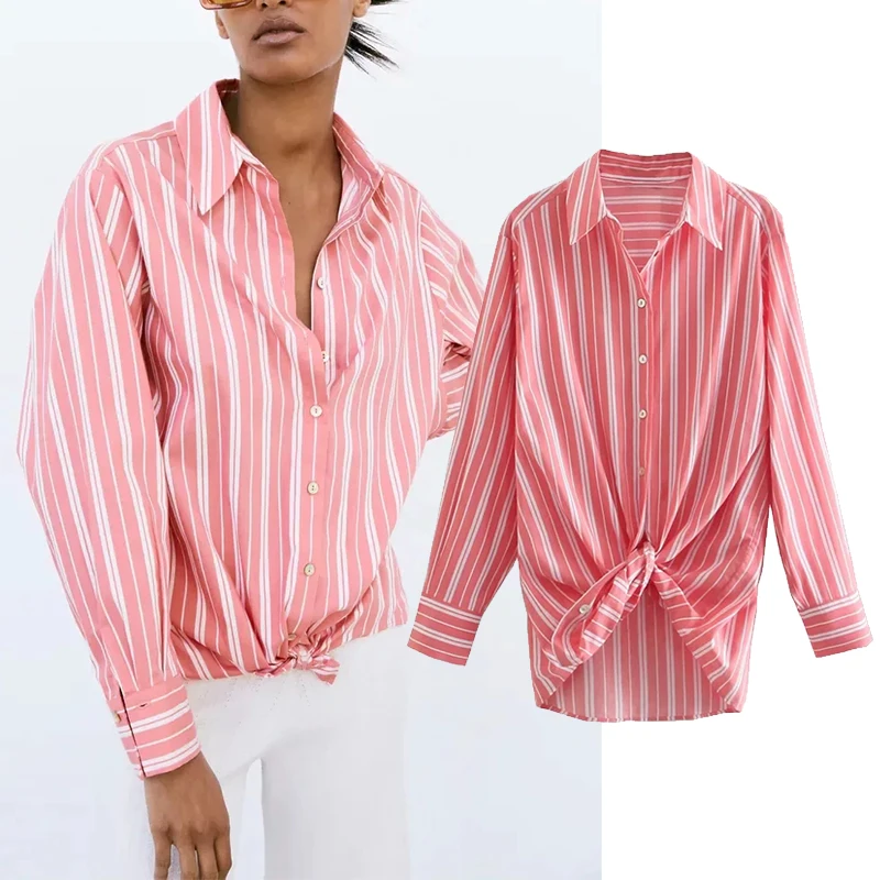 

Женская винтажная рубашка на пуговицах Za, Повседневная пляжная блузка оверсайз с длинным рукавом и принтом, лето 2021