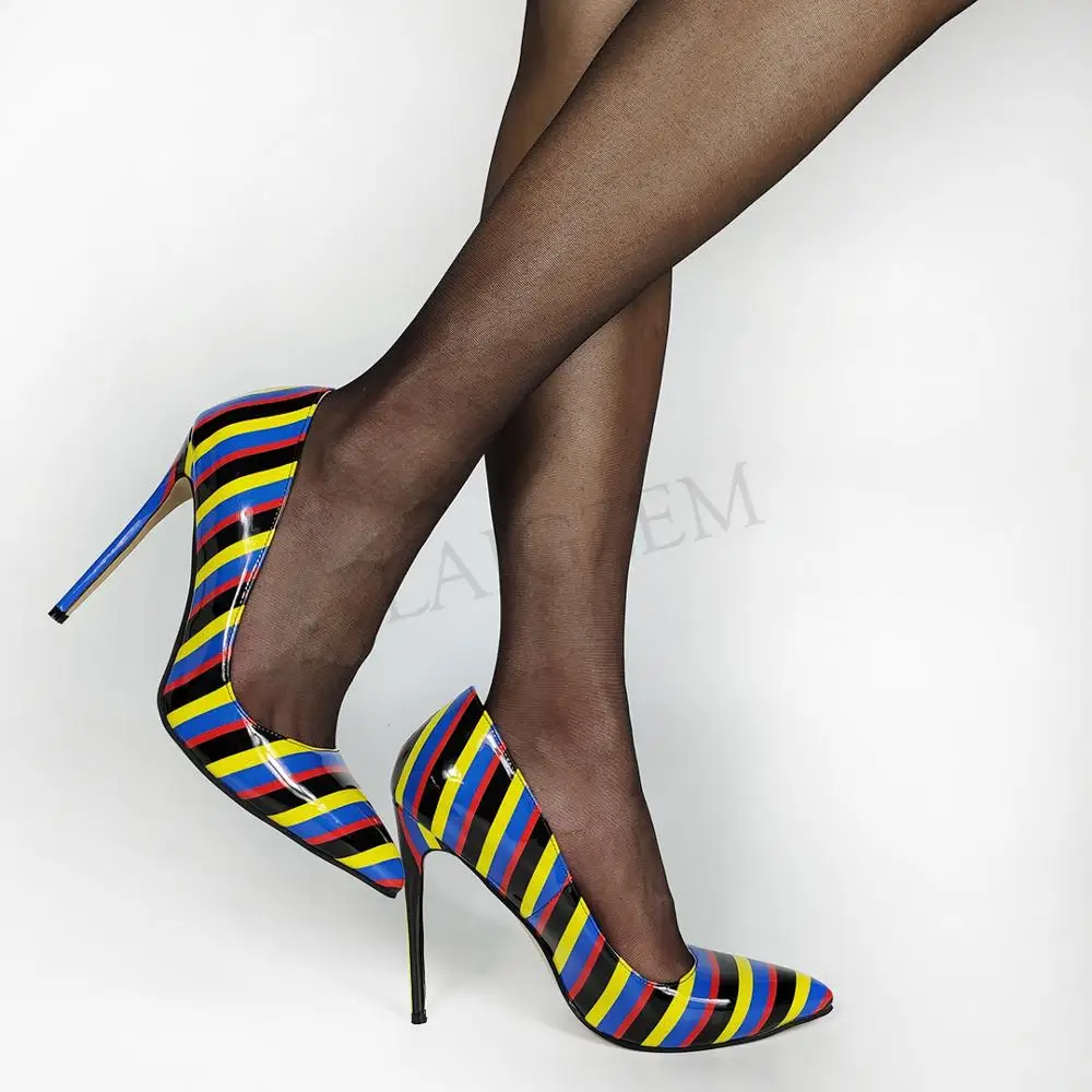 

Туфли женские на высоком каблуке-шпильке, в полоску, с острым носком