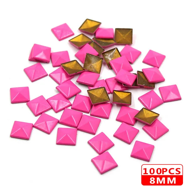 8MM Square Rose 100 шт Горячая фиксация шпильки медь звезда квадратный череп стразы железные заклепки для одежды металлические заклепки DIY панк аксессуары для одежды - Цвет: 8MM Square Rose