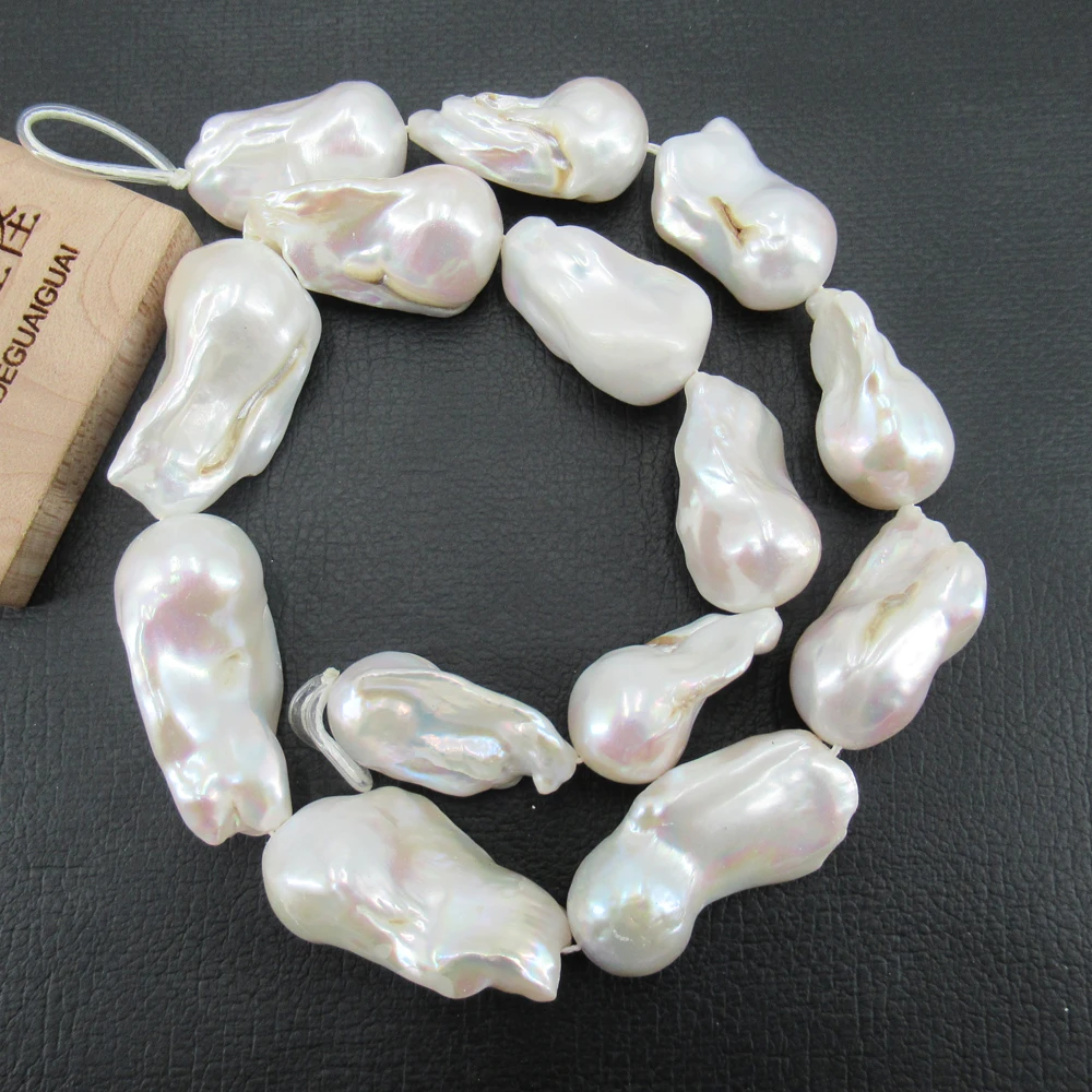 Genuine Big Natural 15x28-17x30mm white baroque pearl strands loose beads 17'' Strands women lady jewelry DIY