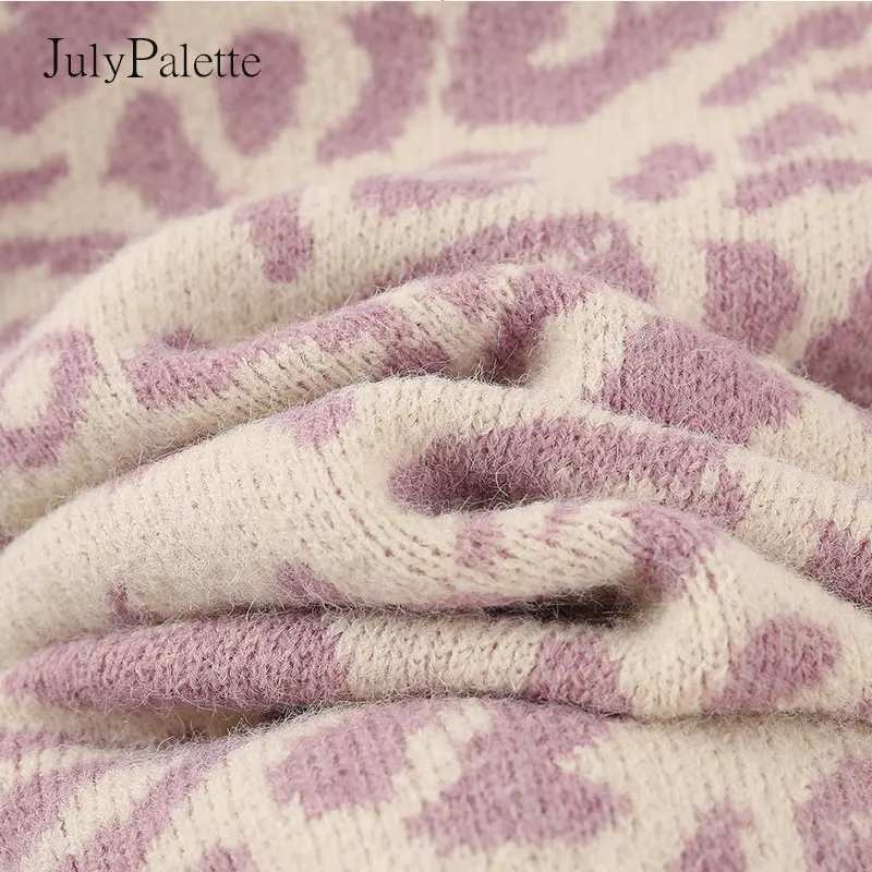 

Julypalette Za Leopard Printed Knitted Sweater Women Casual Loose Long Sleeve Pullover Sweater Female Autumn Oversize Sweater