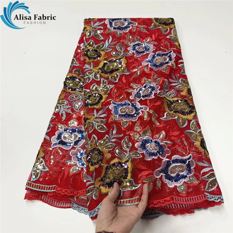

French Net Lace Fabric With Sequins 2021 High Quality African Tulle Lace Fabric 5 Yards Nigerian Lace Fabric for Women Dress