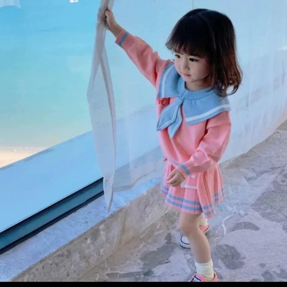 

Girls' Suit Autumn Pullover Sweater 2021 New Korean Style Fashion Baby Children's Suit Skirt College Style
