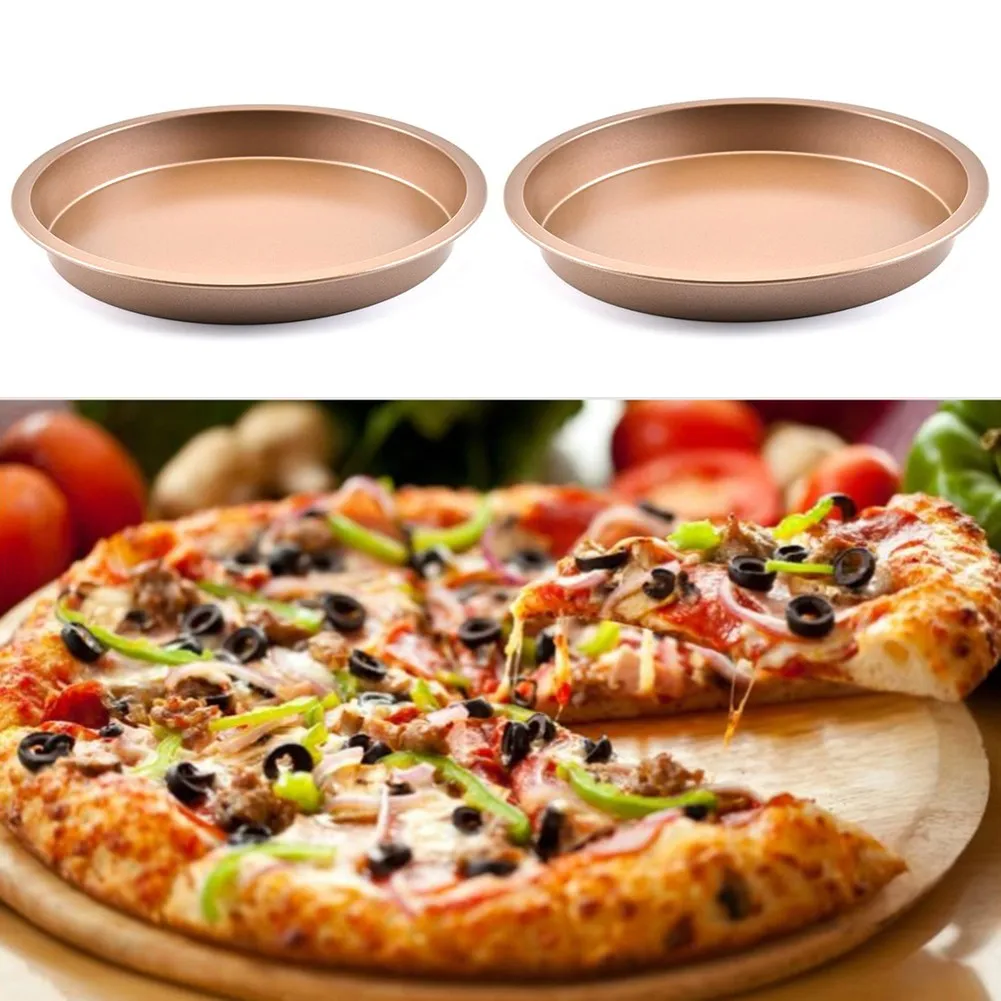 

Carbon Steel New Gold Tray Non Stick Carbon Steel Baking Round Oven Pizza Pan Plate Baking Mould Pan Pattern