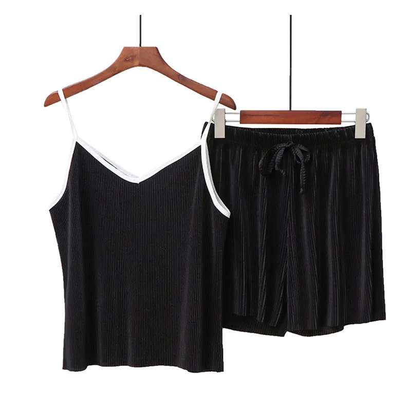 

Women's Sexy Pajamas Rayon Silk Sleepwear Set Top Women Print Pajama Set 2Piece/Suit Sleeveless Shirt Shorts Lingerie Homewear