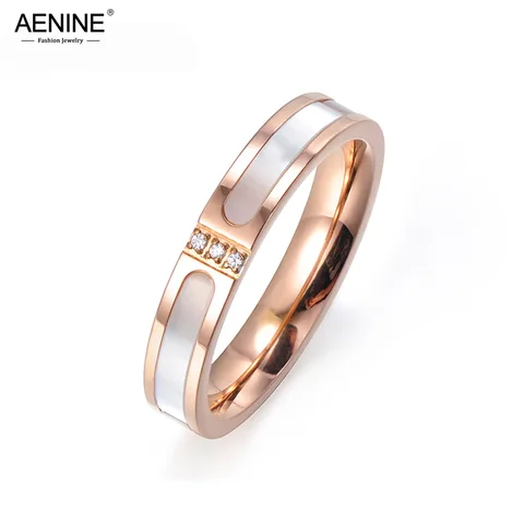 AENINE Shell дизайн розовые золотые прозрачные стразы титановая стальная оболочка Свадебные Кольца для женщин обручальные подарки женское кольцо AR17051