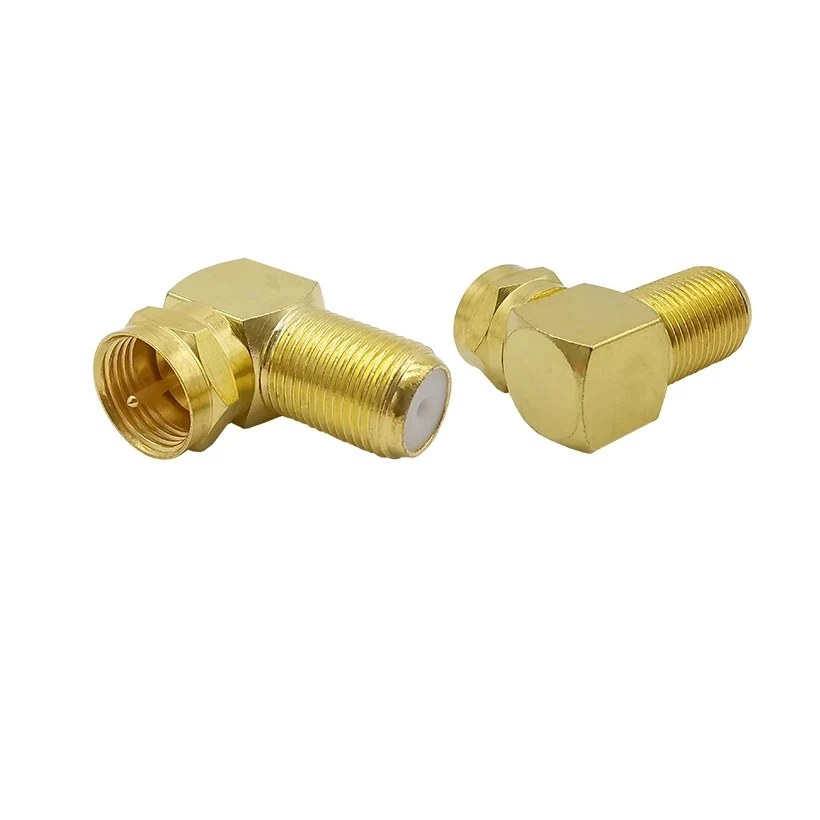 1PCS F Male Plug to F Female Jack Right Angle RF Coaxial Curved Antenna RG6 Cable Connector F-Type 90 Degree Gold Plated Adapter