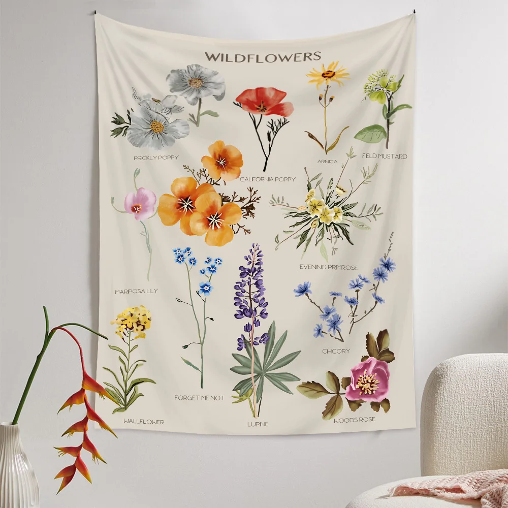 

Wildflower Plant Reference Chart Tapestry Room Decor Aesthetic Tropical Plant Flower Pattern Tapestry Bohemian Ins Home Decor