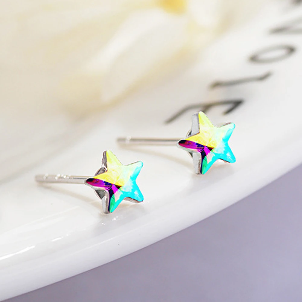 

2021 Fashion Female Crystal Multicolor Star Stud Earrings Cute Sweet Mini Stud Earrings For Girls Minimalist Jewelry Gifts