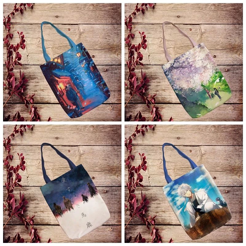 

Gintama Style Fashion Anime Foldable Canvas Shopping Bag Casual Shoulder Bags Customized Handbag New