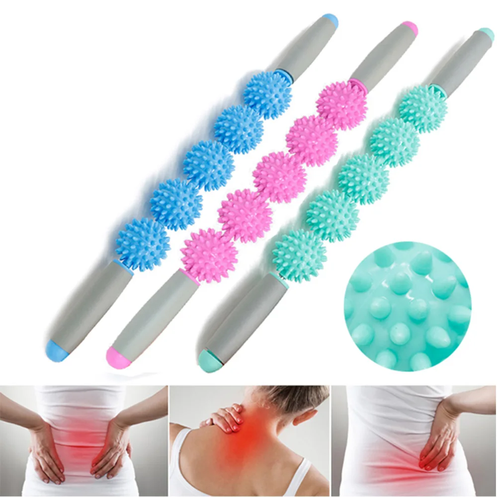 

Gym Yoga Massage Stick Relax Muscle Roller 5 Spiked Balls Anti Cellulite Slimming Trigger Point Roller Muscle Body Relax Tool