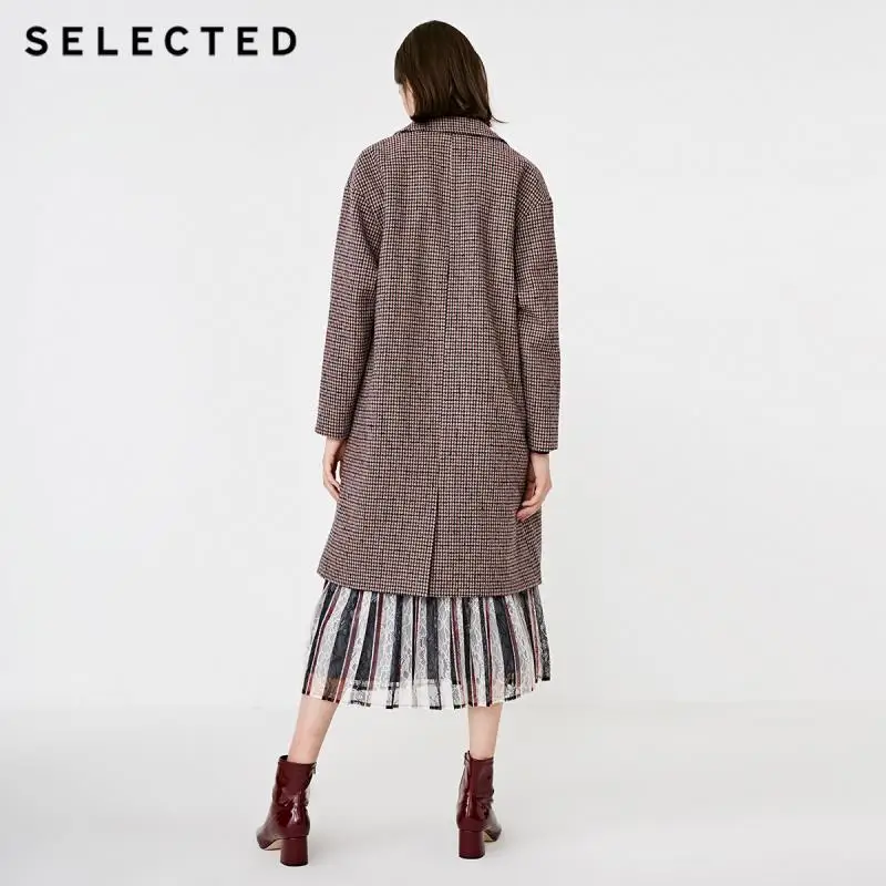 Женское шерстяное пальто с отворотами в ломаную клетку Размеры S | 418427513|