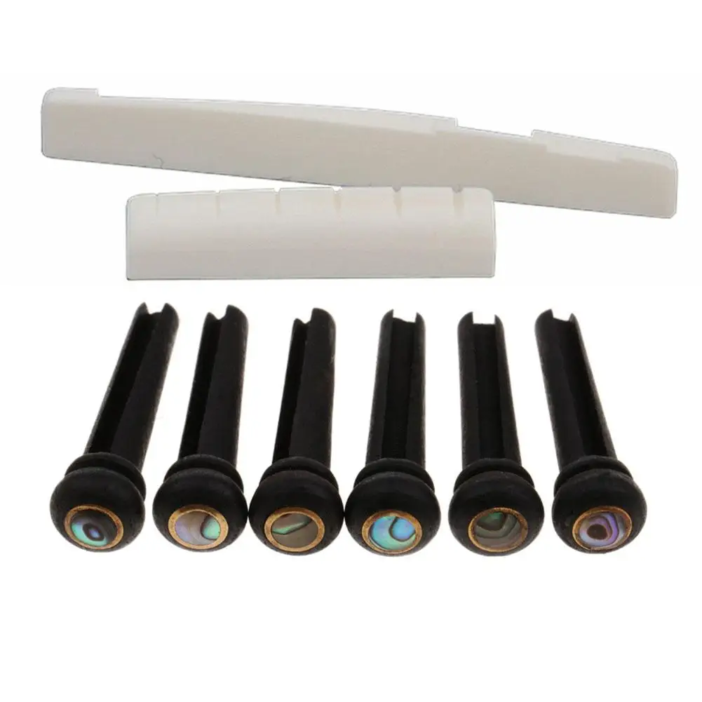 

6 Pcs/set String Nails Pin for Acoustic Guitar Ebony Bridge Pins + Beef Bone Nut and Saddle + Pins Puller