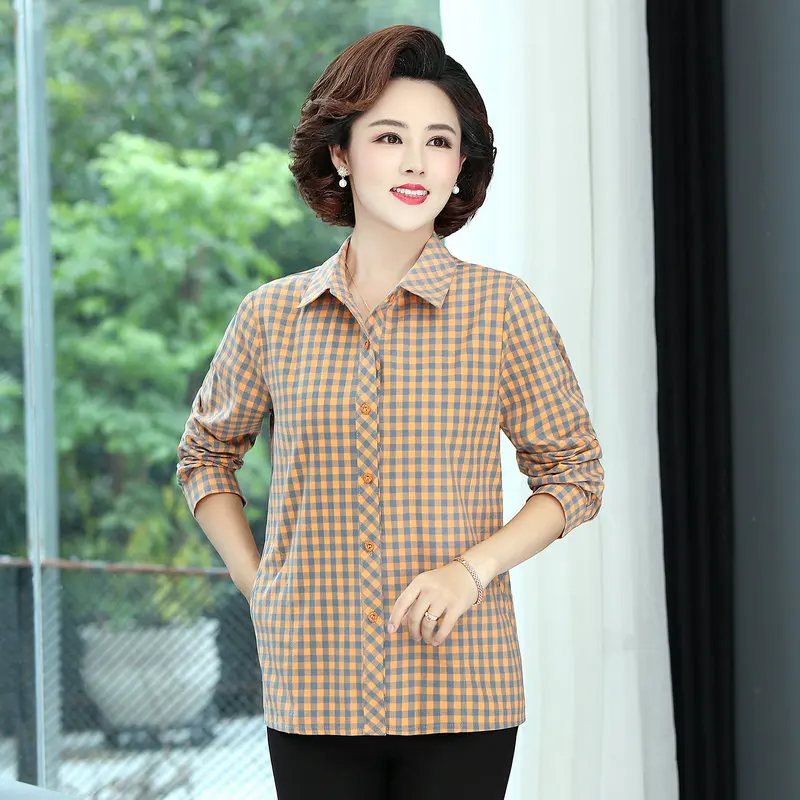 Клетчатая хлопковая рубашка для женщин Сезон осень весна Цвет ЖЕЛТЫЙ винный