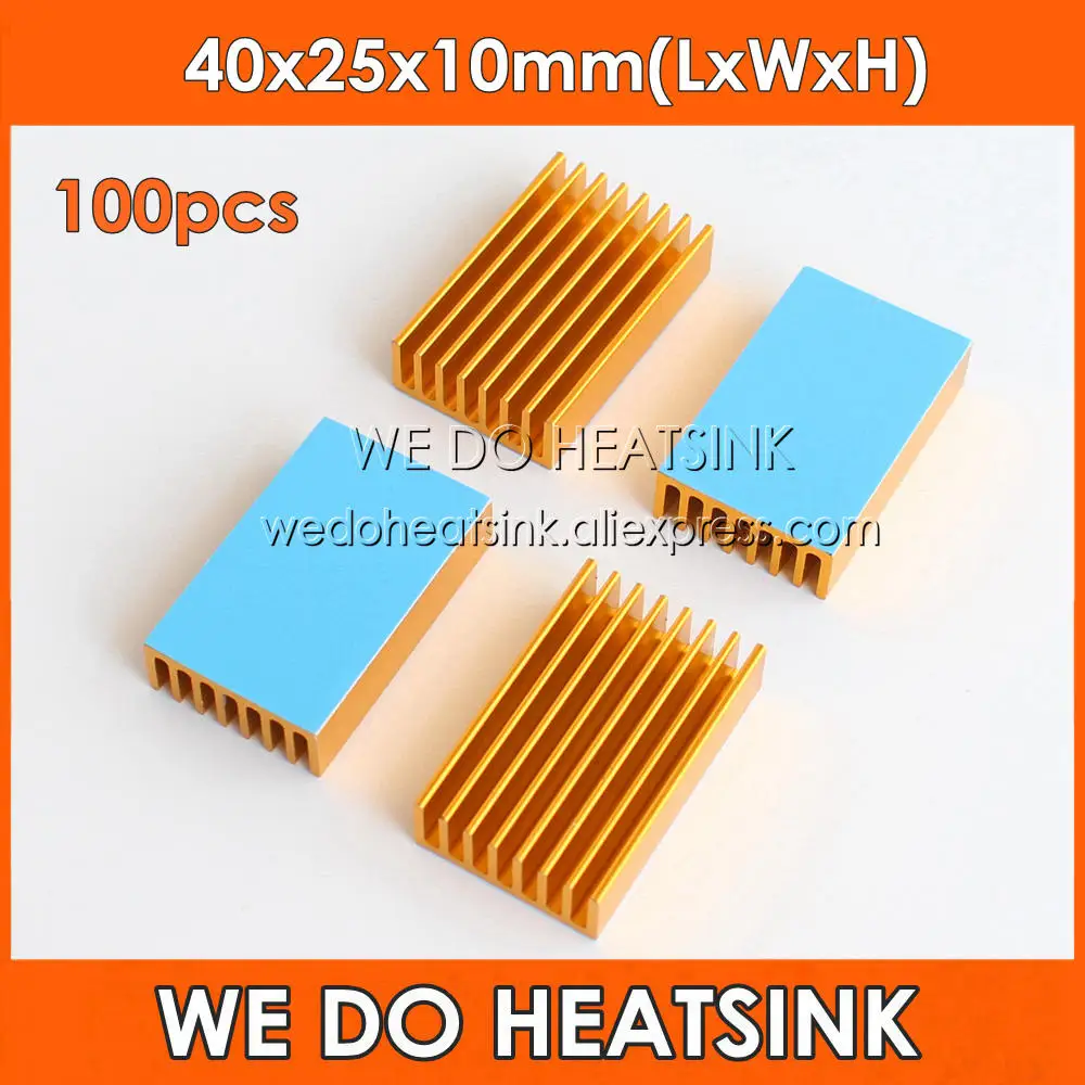 

WE DO HEATSINK 100pcs 40x25x10mm Gold Anodized Heat Sink Aluminum Heatsink Cooler With Thermal Adhesive Transfer Tape Pad