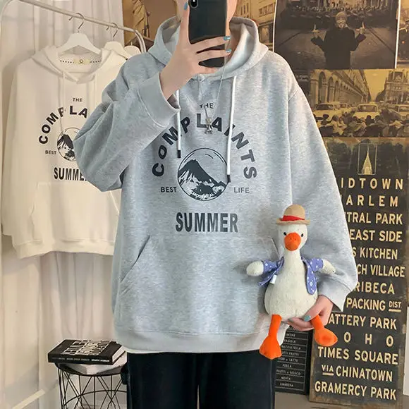 

Men's hooded sweater mountain peak print loose Korean autumn and winter plus velvet thickened student coat men