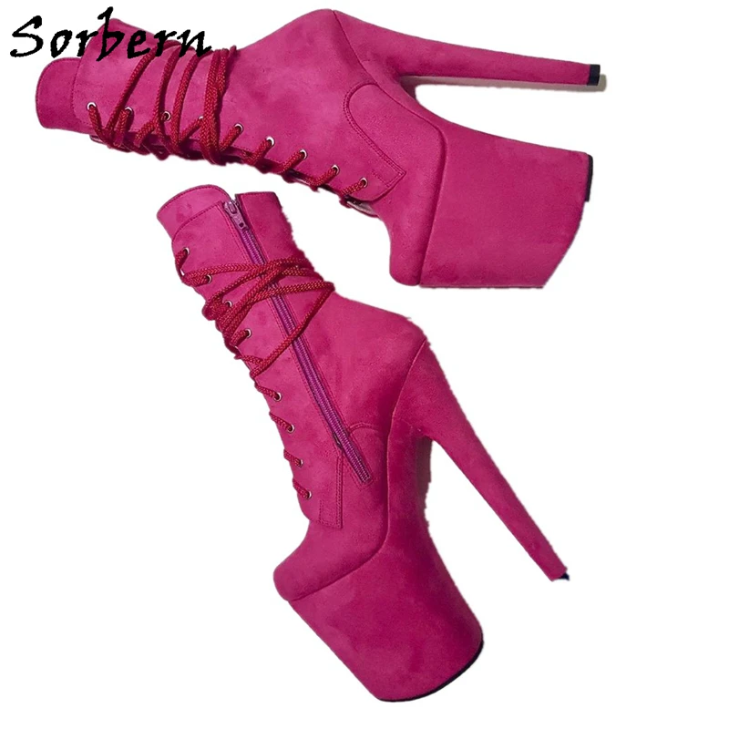 Sorbern/фуксия сапоги до середины икры на платформе Женская Осенняя обувь 20 см